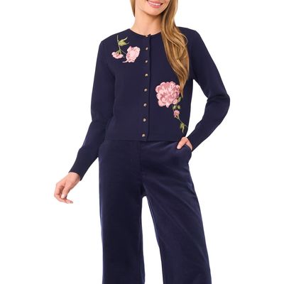 Ted Baker Ted Baker Placed Floral Embroidery Crewneck Cardigan