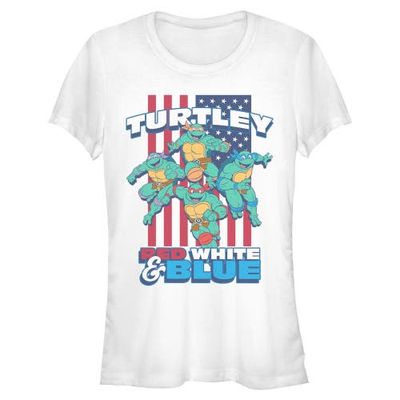 TEENAGE MUTANT NINJA TURTLES TEENAGE MUTANT NINJA TURTLES Junior's American Red White and Blue Turtley Short Sleeve Graphic T-Shirt 