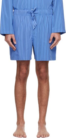 Tekla Tekla Blue & Black Poplin Pyjama Shorts
