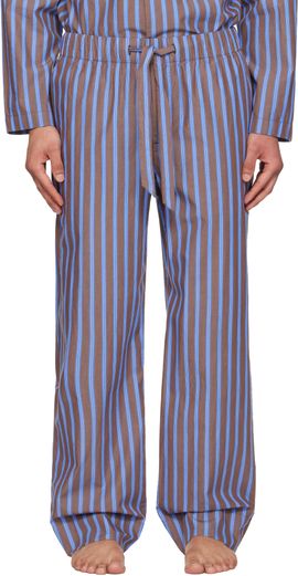 Tekla Tekla Brown & Blue Poplin Pyjama Shorts