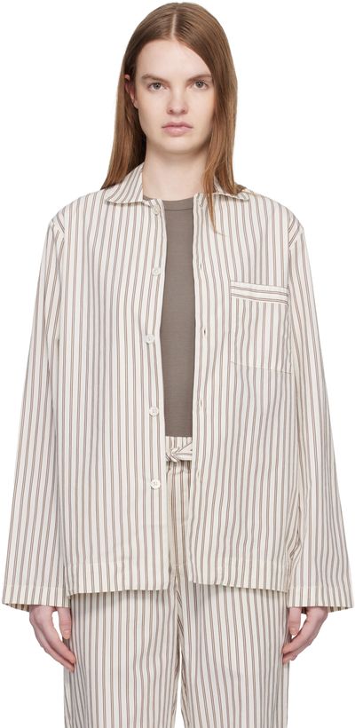 Tekla Tekla Off-White & Brown Poplin Long-Sleeved Pyjama Shirt