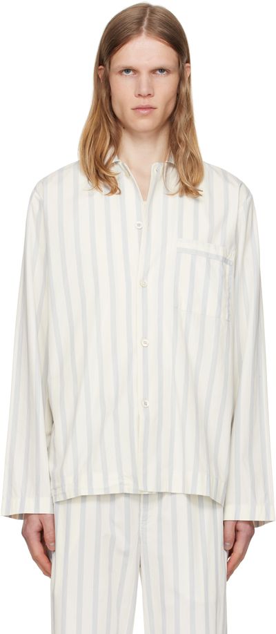 Tekla Tekla Off-White & Navy Poplin Long-Sleeved Pyjama Shirt