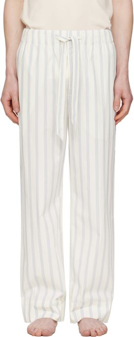 Tekla Tekla Off-White & Navy Poplin Pyjama Pants