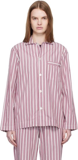 Tekla Tekla Pink & Off-White Poplin Long-Sleeved Pyjama Shirt