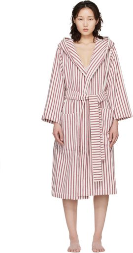 Tekla Tekla White & Red Terry Hooded Bathrobe