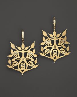 Temple St. Clair Temple St. Clair 18K Athena Owl Cut Out Earrings with Diamonds