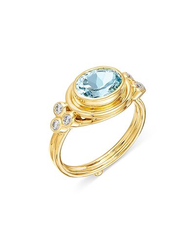Temple St. Clair Temple St. Clair 18K Yellow Gold Aquamarine & Diamond Classic Temple Ring