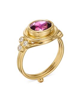 Temple St. Clair Temple St. Clair 18K Yellow Gold Cl Color Purple Garnet & Diamond Bezel Ring