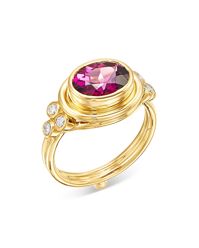 Temple St. Clair Temple St. Clair 18K Yellow Gold Classic Pink Tourmaline & Diamond Bezel Ring