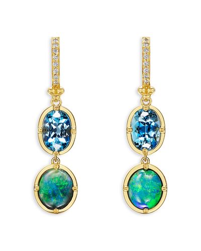 Temple St. Clair Temple St. Clair 18K Yellow Gold Diamond, Black Opal & Aquamarine Double Drop Earrings