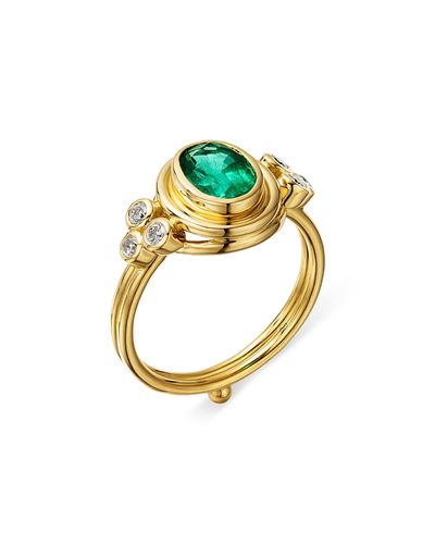 Temple St. Clair Temple St. Clair 18K Yellow Gold Emerald & Diamond Classic Temple Ring