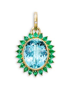 Temple St. Clair Temple St. Clair 18K Yellow Gold Emerald, Diamond & Aquamarine Color Theory Halo Pendant