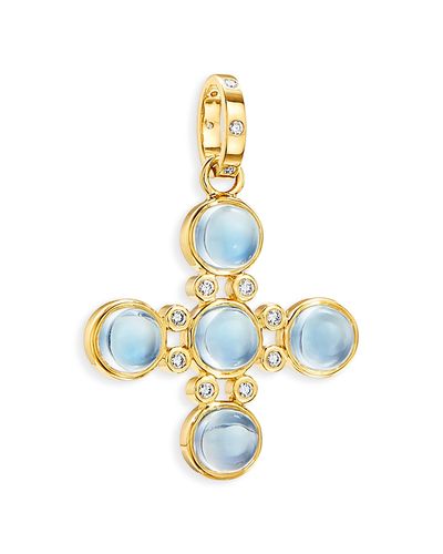 Temple St. Clair Temple St. Clair 18K Yellow Gold Fj Blue Moonstone & Diamond Four Elements Cross Pendant