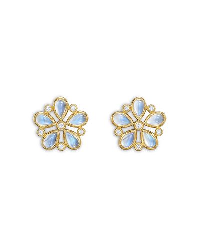 Temple St. Clair Temple St. Clair 18K Yellow Gold Fj Blue Moonstone & Diamond Luna Flower Stud Earrings