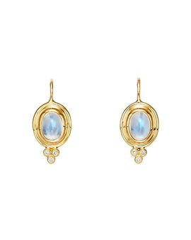 Temple St. Clair Temple St. Clair 18K Yellow Gold Small Classic Oval Earrings with Blue Moonstone & Diamonds
