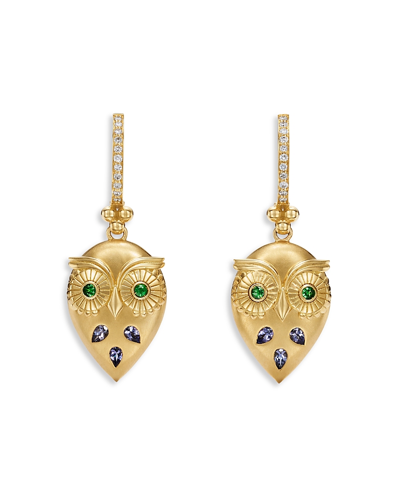 Temple St. Clair Temple St. Clair Fj Tanzanite & Tsavorite Night Owl Drop Earrings in 18K Yellow Gold