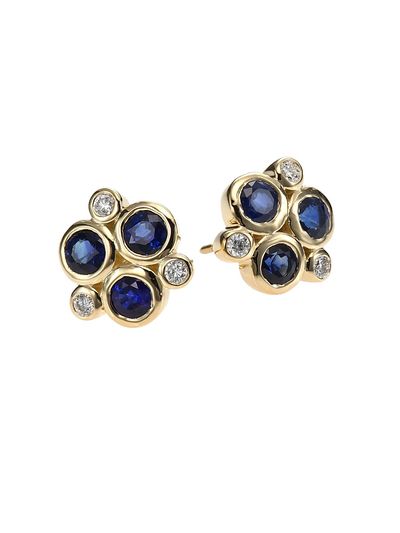 Temple St. Clair Women's Classic Color Sapphire, Diamond & 18K Yellow Gold Trio Earrings