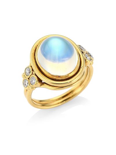 Temple St. Clair Women's Florence86 18K Yellow Gold, Royal Blue Moonstone & Diamond Oval Ring