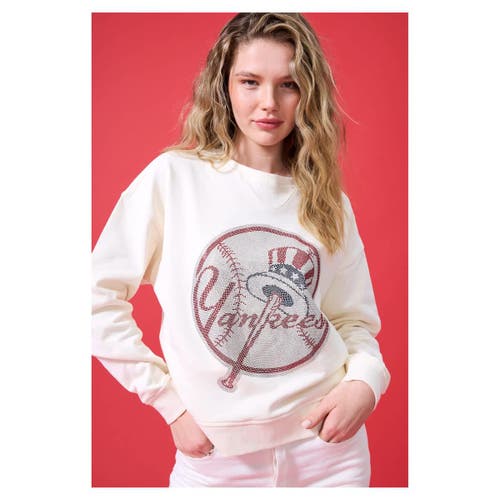 Terez Women's Terez Cream New York Yankees Oversized Gemstone Logo Sweatshirt 