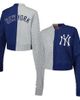 Terez Women's Terez Gray/Navy New York Yankees Cropped Button-Up Cardigan  - 1