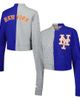 Terez Women's Terez Gray/Royal New York Mets Cropped Button-Up Cardigan  - 1