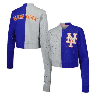 Terez Women's Terez Gray/Royal New York Mets Cropped Button-Up Cardigan 