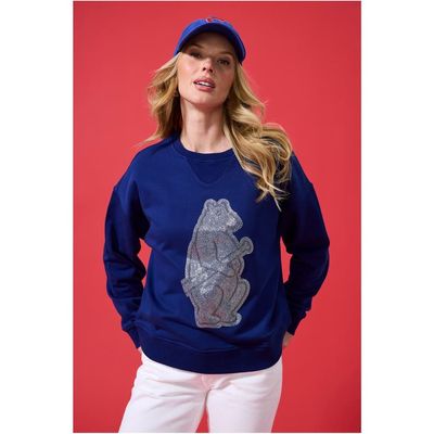 Terez Women's Terez Navy Chicago Cubs Oversized Gemstone Logo Sweatshirt 