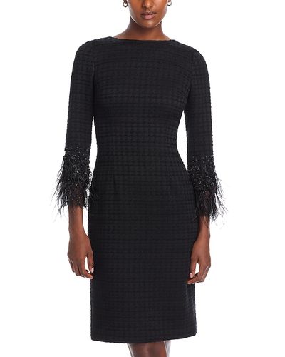 Teri Jon By Rickie Freeman - Teri Jon by Rickie Freeman Boucle Dress with Feather Beaded Trim Teri Jon By Rickie Freeman - Teri Jon by Rickie Freeman Boucle Dress with Feather Beaded Trim