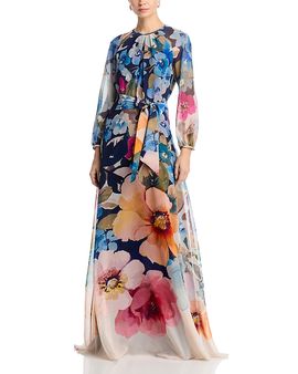slim fit dress slacks Teri Jon Metallic Jacquard Twist Bodice Off The Shoulder Gown Size 8 main image 0