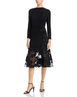 Teri Jon By Rickie Freeman Teri Jon by Rickie Freeman Crepe Long Sleeve Embellished Hem Dress