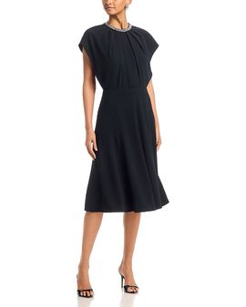 Teri Jon By Rickie Freeman Teri Jon by Rickie Freeman Crepe Necklace Trim Capelet Sleeve Drape Dress