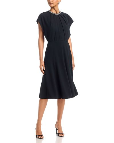 Teri Jon By Rickie Freeman Teri Jon by Rickie Freeman Crepe Necklace Trim Capelet Sleeve Drape Dress
