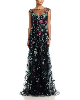 Teri Jon By Rickie Freeman Teri Jon by Rickie Freeman Embroidered Tulle Cap Sleeve Fit And Flare Gown