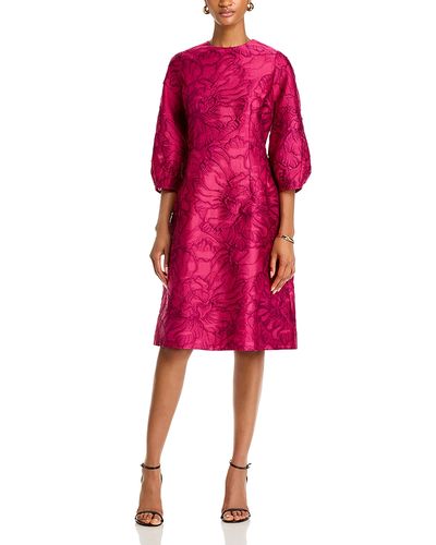 teri jon by rickie freeman floral embroidered tulle midi dress Long Satin Prom Dress With Beading And Open Back