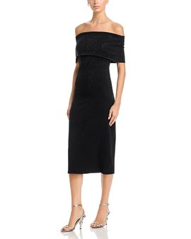 Teri Jon By Rickie Freeman Teri Jon by Rickie Freeman Jet Bead Knit Off-the-Shoulder Dress