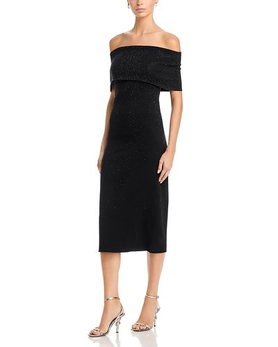 Teri Jon By Rickie Freeman Teri Jon by Rickie Freeman Jet Bead Knit Off-the-Shoulder Dress