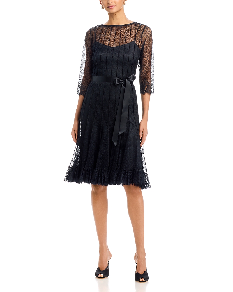 Teri Jon By Rickie Freeman Teri Jon by Rickie Freeman Lace Pintuck Ruffle Hem Dress