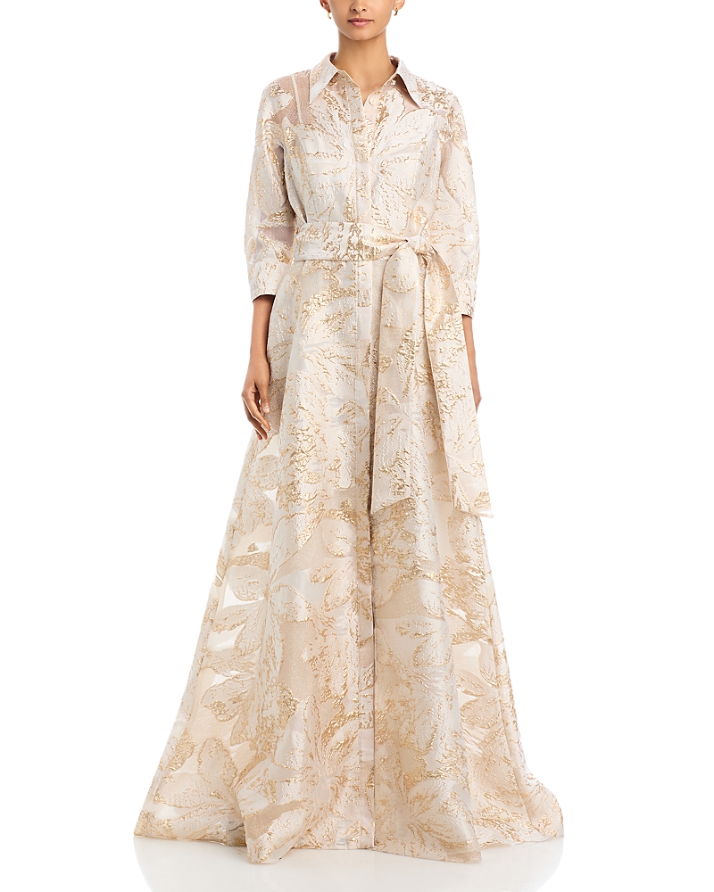 Teri Jon By Rickie Freeman Teri Jon by Rickie Freeman Metallic Burnout Jacquard Shirt Waist Gown