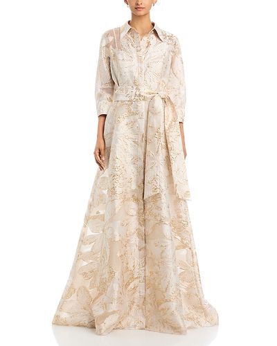 Teri Jon By Rickie Freeman Teri Jon by Rickie Freeman Metallic Burnout Jacquard Shirt Waist Gown