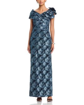Teri Jon By Rickie Freeman Teri Jon by Rickie Freeman Metallic Jacquard Off-the-Shoulder Flower Gown