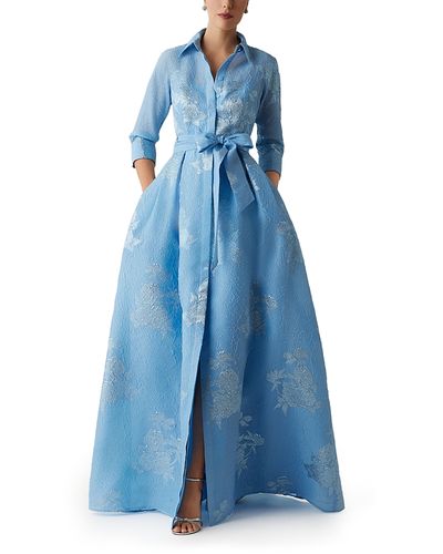 Teri Jon By Rickie Freeman Teri Jon by Rickie Freeman Metallic Jacquard Shirt Waist Gown