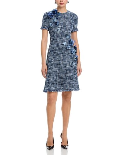 Teri Jon By Rickie Freeman Teri Jon by Rickie Freeman Tweed Short Sleeve 3D Flower Trim Dress