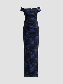 Teri Jon by Rickie Freeman Teri Jon by Rickie Freeman Women's Floral Jacqaurd Off-the-Shoulder Gown