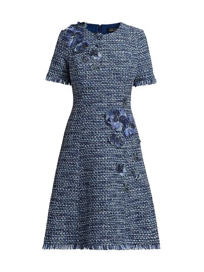 Teri Jon by Rickie Freeman Women's 3D Floral Appliqué Tweed Mini Cocktail Dress