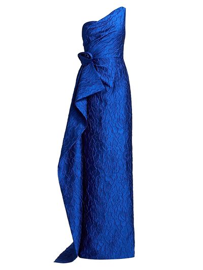 Teri Jon by Rickie Freeman Women's 3D Floral Tonal Jacquard One-Shoulder Gown