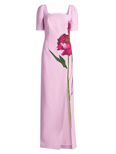 Teri Jon by Rickie Freeman Women's Digital Flower Print Crepe Column Gown