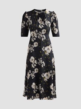 teri jon by rickie freeman lace midi dress Rickie Freeman for Teri Jon Pleated Floral Lace-Trim Midi Dress