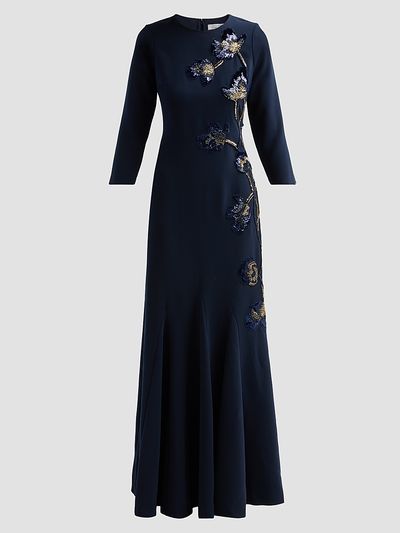 Teri Jon by Rickie Freeman Women's Embellished Godet Crepe Gown