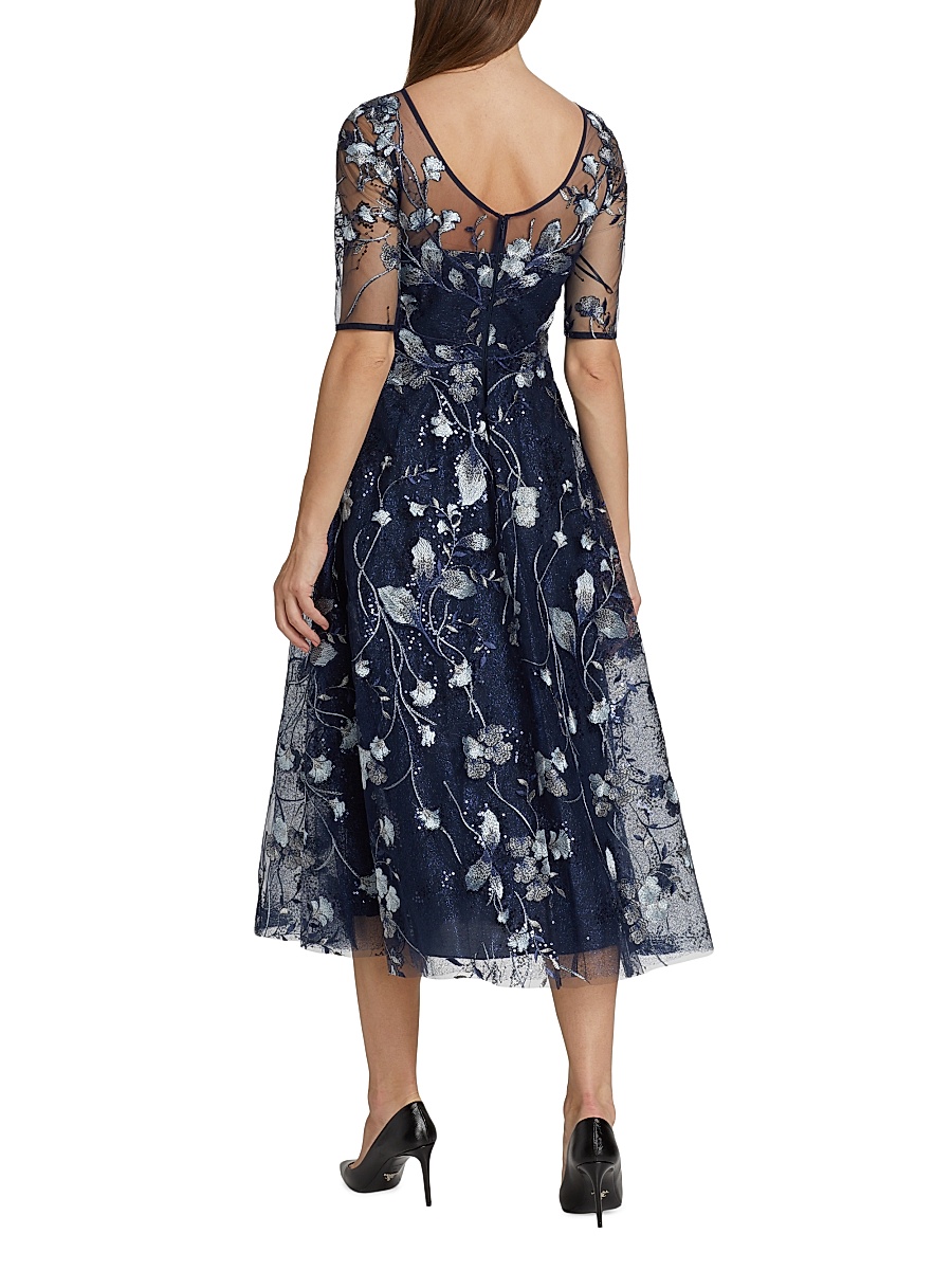 rickie freeman for teri jon floral embroidered tulle midi dress Teri Jon Dress 237016 main image 1