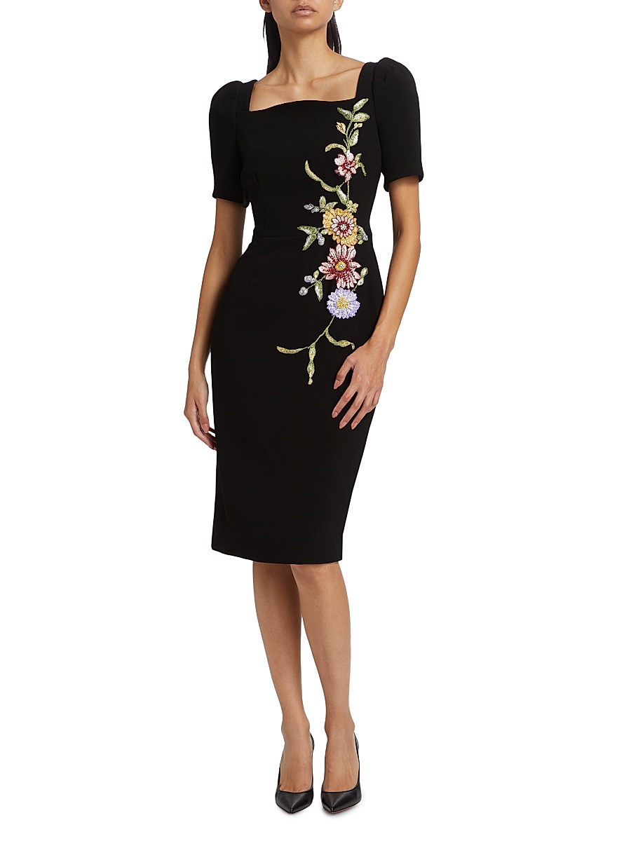 white christmas dresses 3/4-Sleeve Lace Overlay Cocktail Dress in Black
